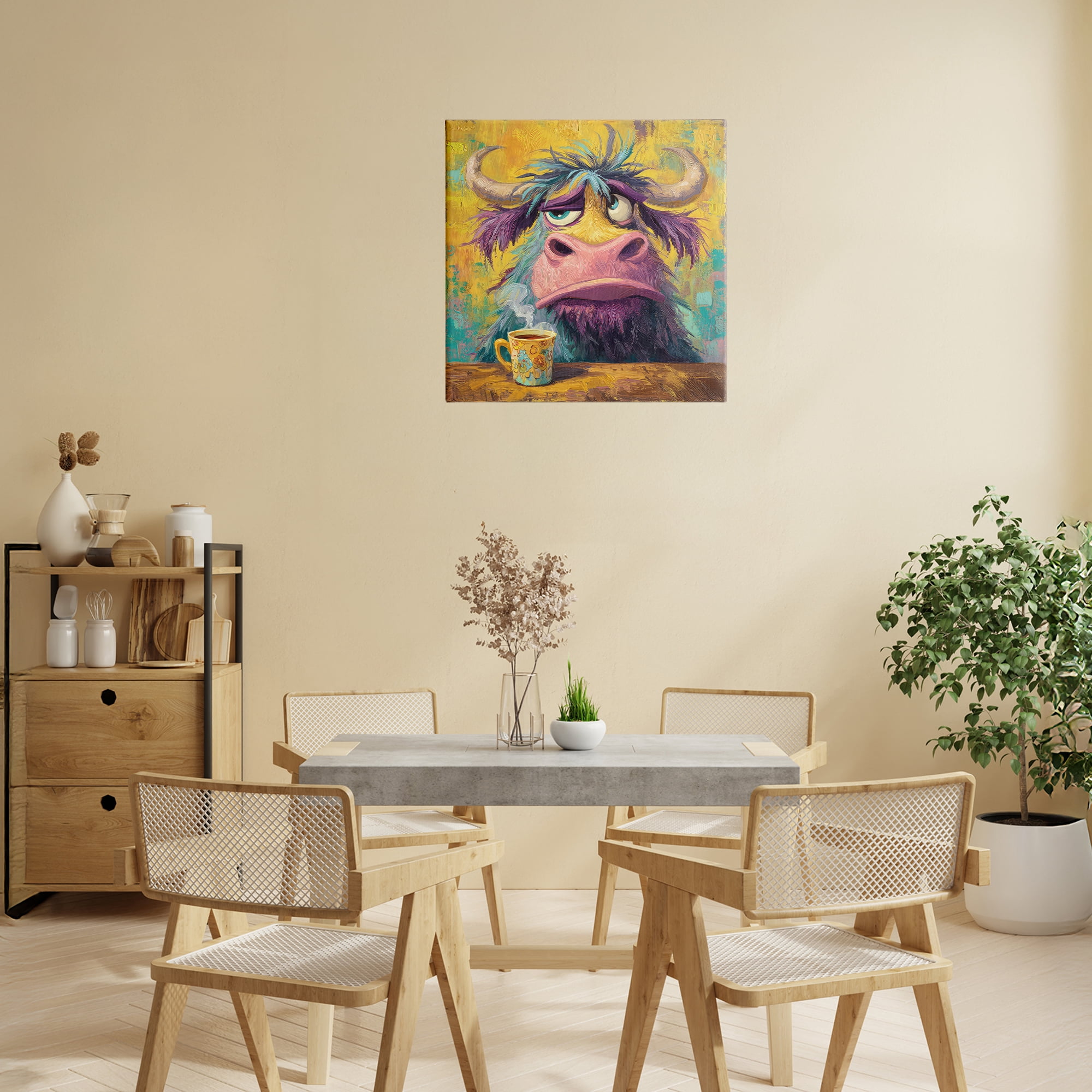 Stupell Industries Grumpy Cow & Mug Canvas Wall Art, design by The Wands Want