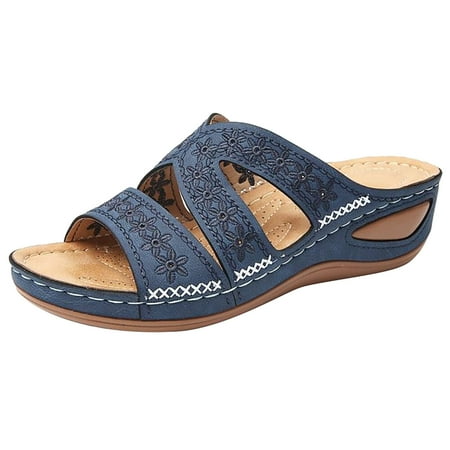 

Aimik Women s Embroidered Sandals With Wedge Fish Mouth Platform Shoes Beach Travel Slippers Flip Flops