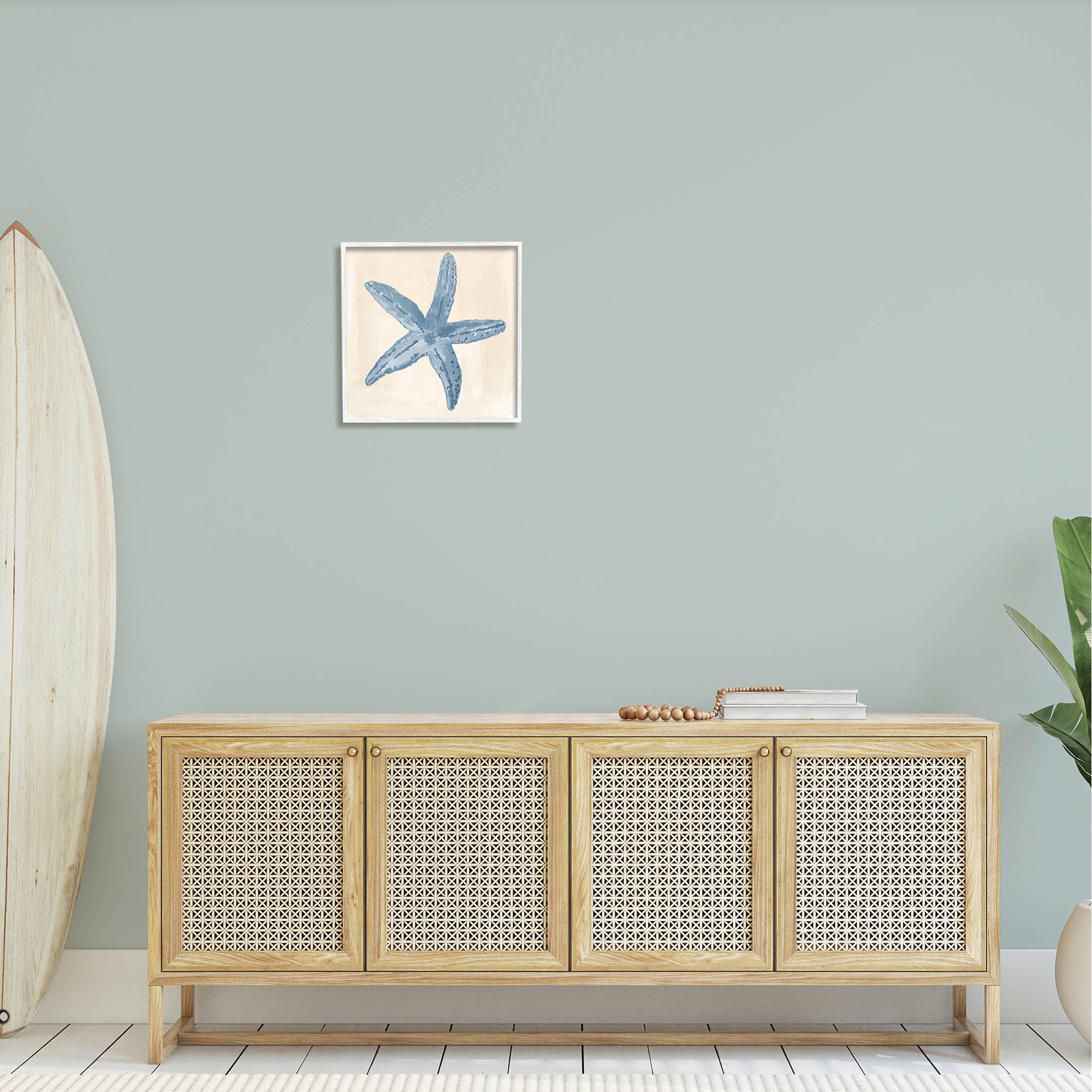 Blue Starfish Nautical Summer Animals & Insects Graphic Art White Framed Art Print Wall Art