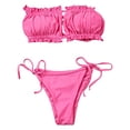 thumbnail image 2 of Bikini plisado Sexy para mujer, traje de baño hueco con tirantes con volantes, traje de baño acolchado con encaje de Color puro, 2 of 6