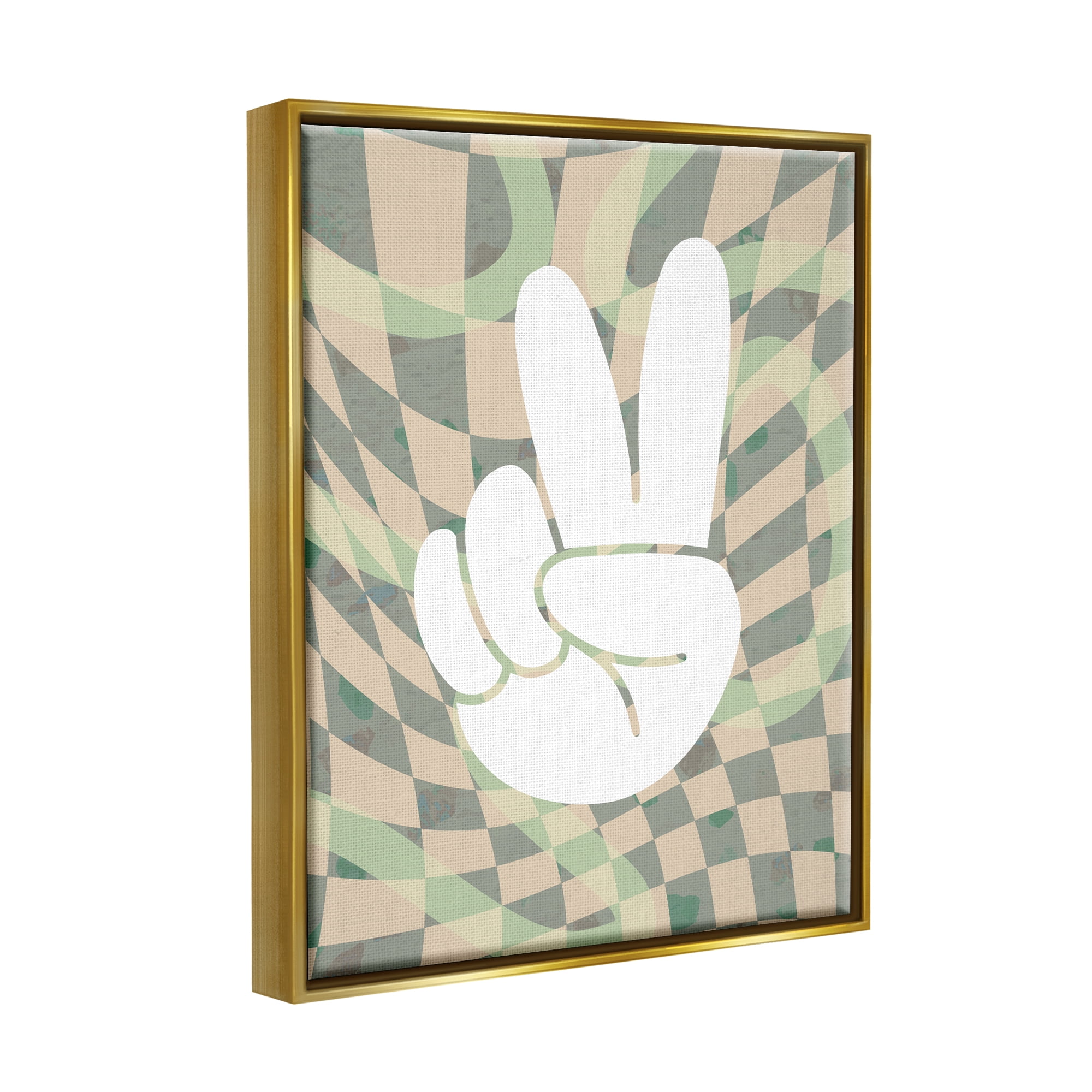 Stupell Industries Patterned Peace Symbol Abstract Painting Gold Floater Framed Art Print Wall Art, 25 x 31