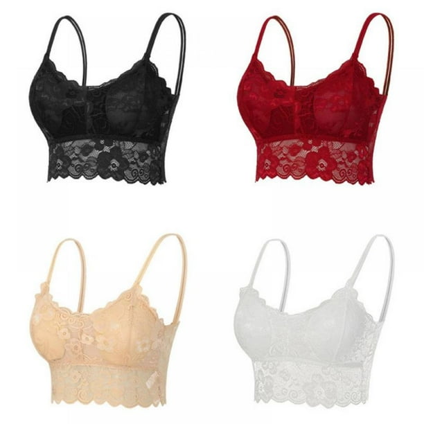 Xmarks 4 Packs Lace Camisole, Romantic Lace Bralettes V Neck Lace Half Cami Bra Spaghetti Strap