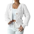 thumbnail image 2 of Women's Bowknot Chunky Knit Cardigan Sweaters Open Front Cozy Long Sleeve Button Up Cardigan for Winter White S, 2 of 10