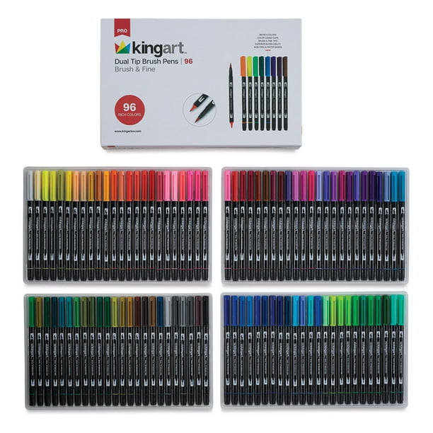 KINGART PRO Dual Twin-Tip Brush Pens, Set of 24 Unique & Vivid