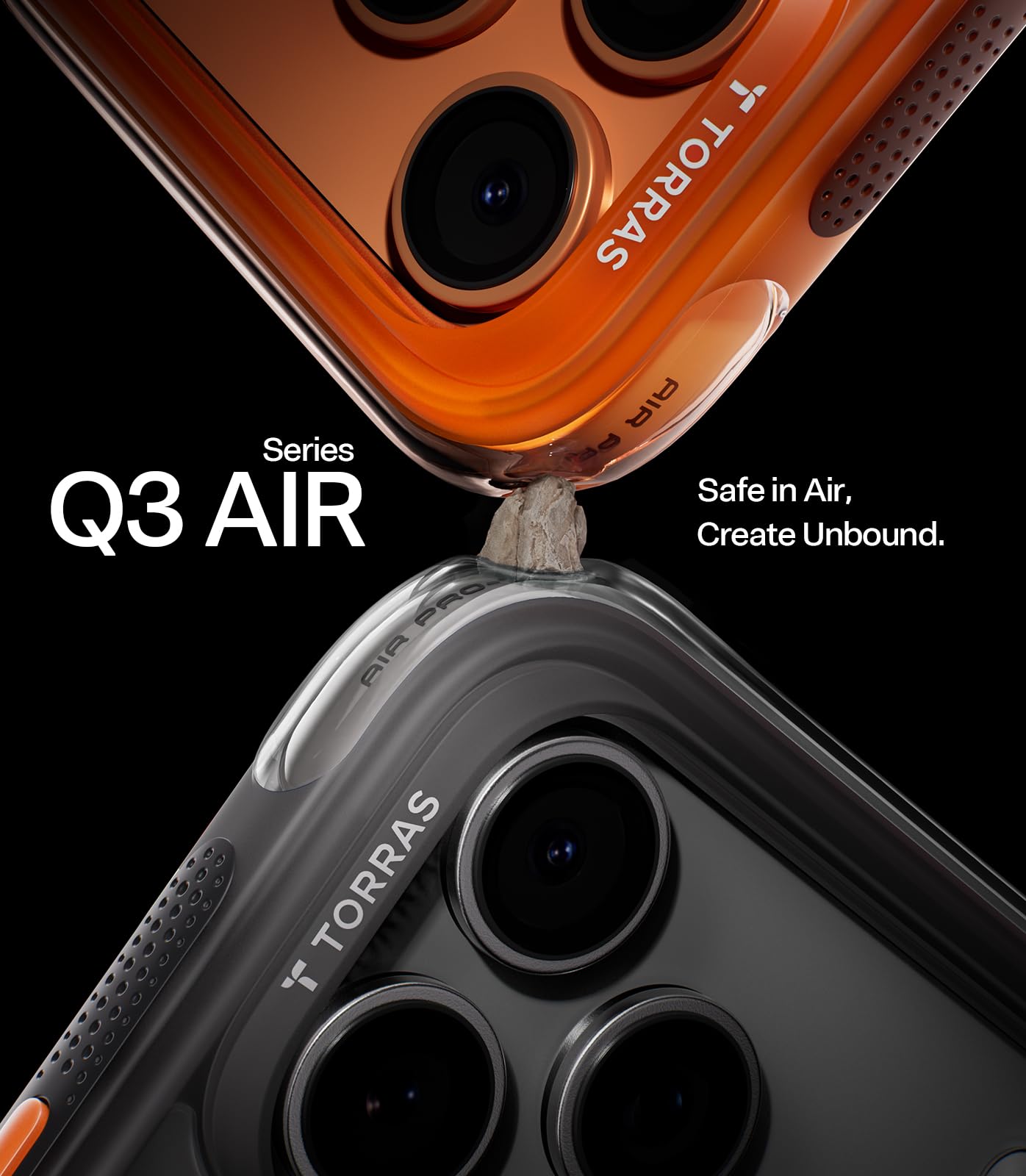 TORRAS Flagship Q3 Air for iPhone 17 Pro Case,Visible Airbag Drop Protection,Hardcore Air Cushion Tech ,Mil-Grade Protection,Fit for MagSafe,360 Rotating Stand Case ,6.3" ,Shadow Black