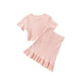 thumbnail image 2 of Caoirhny Baby Girl’s Ribbed Two Piece Clothing Set 2T 3T 4T 5T 6T 7T Fashion Solid Color Short Sleeve T-shirt and Ruffles Short Skirt, 2 of 9