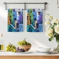 thumbnail image 3 of Abstract Blue Kitchen Towels Set of 3, Painting Buildings Geometric Modern Art Absorbent Dish Towels for Kitchen, Microfiber Hand Towel, Quick Drying Tea Towel for Cleaning Decorative Dishcloths, 3 of 7