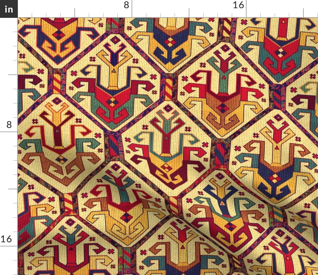 Spoonflower Fabric Kilim Exotic Pattern Red Blue Yellow Traditional