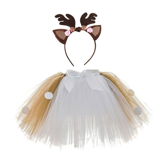 HXWCHs Girls Birthday Party Tutu Skirt Carnival Deer Tutu Skirt Girls Party Dress Cartoon Mesh Short Skirt for Kids toddler 7-8 Years White