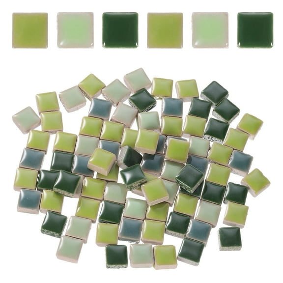 100g Square Mosaic Tiles, Ceramic Mosaic Tiles, 0.4 x 0.4Inch, Mix Green