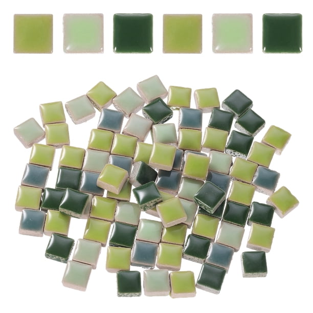 205 piezas de azulejos de cerámica cuadrada, azulejos de mosaico manchados a granel para manualidades de arte (200 g, verde mezclado)