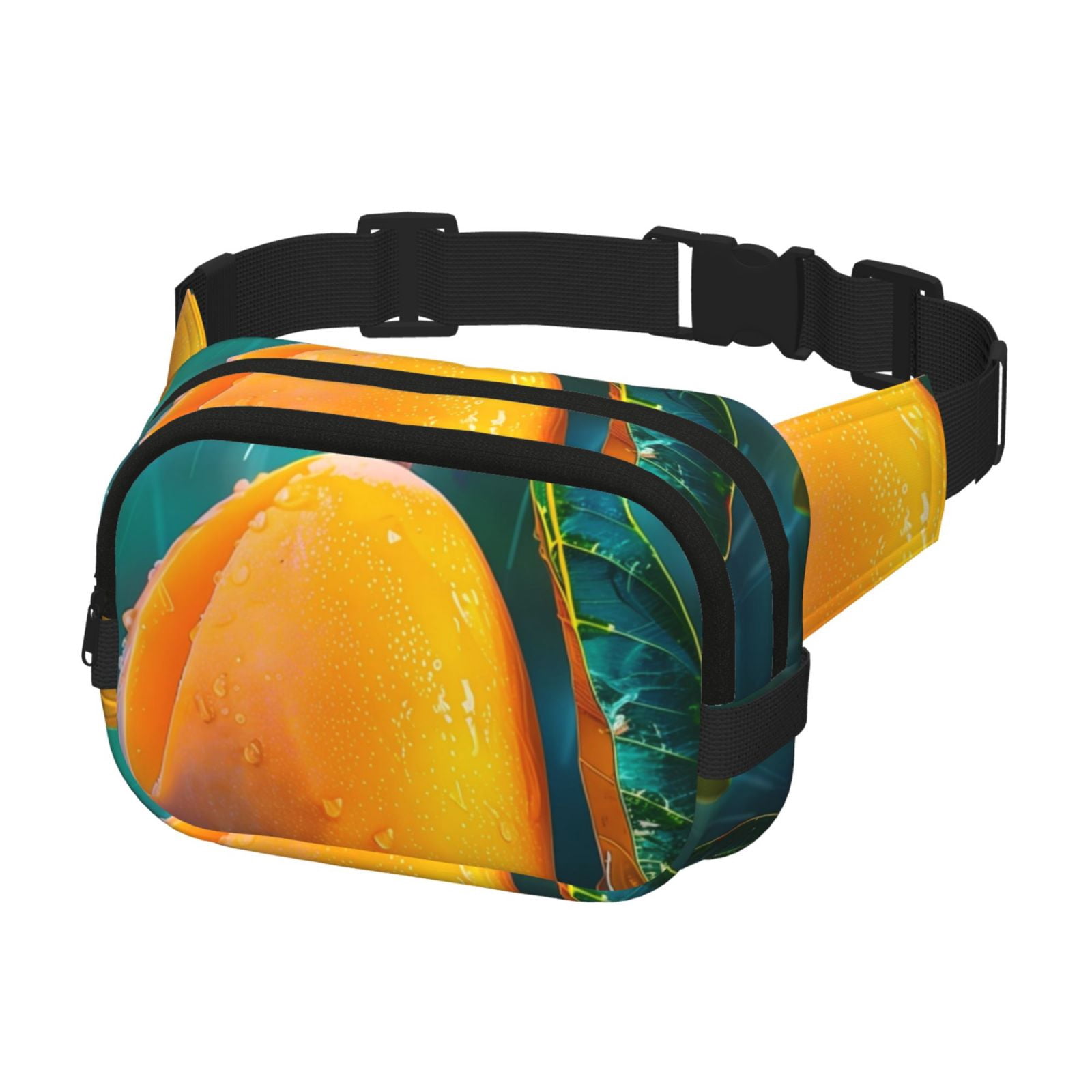 Picia Mango In The Rain Print Square Double-Layer Waist Bag Mini Adjustable Waist Belt Bag Exercise Running Travel Hiking