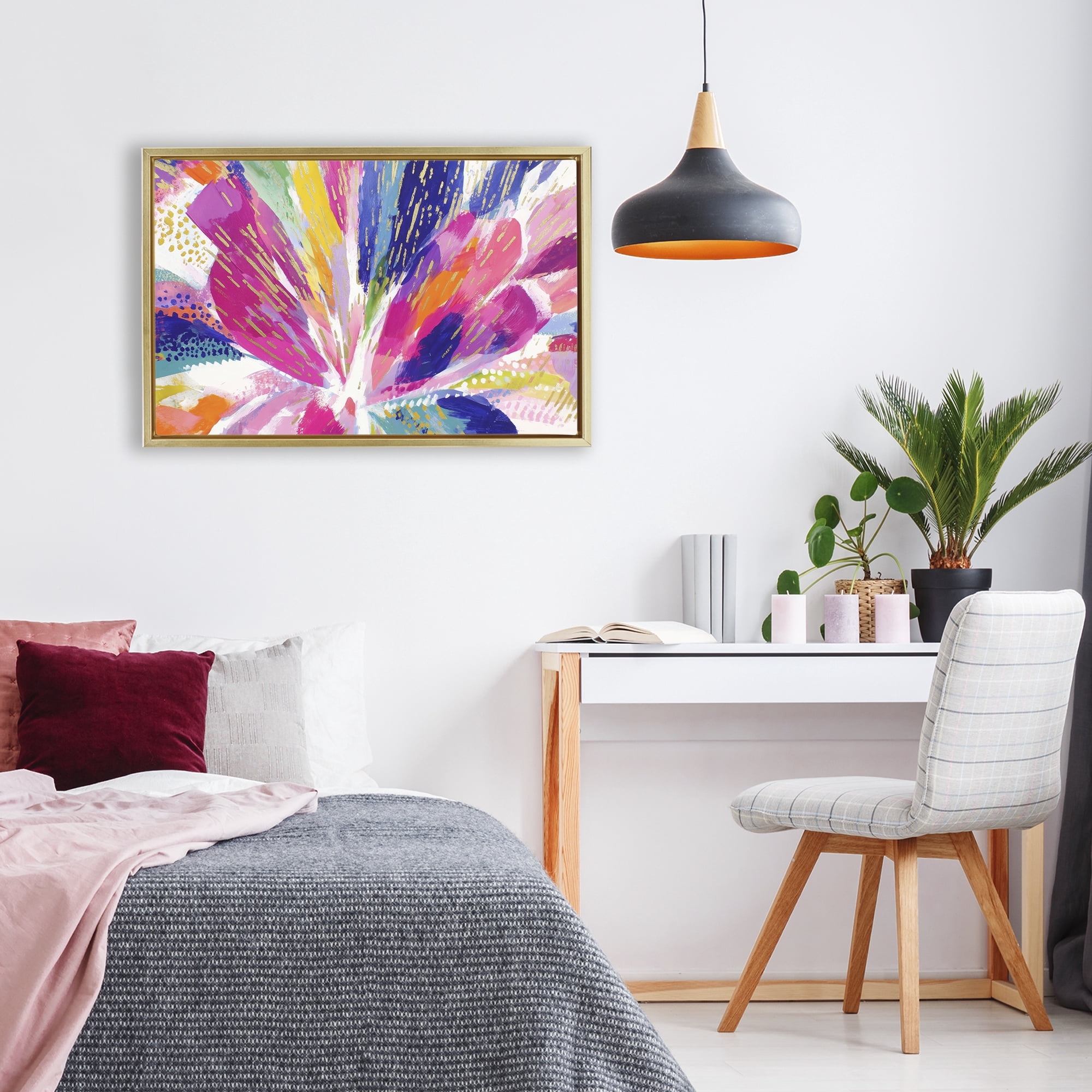 Stupell Industries Flower Burst in Vibrant Tones Gold Framed Floater Canvas Wall Art, design by Chromatic Storm Studio