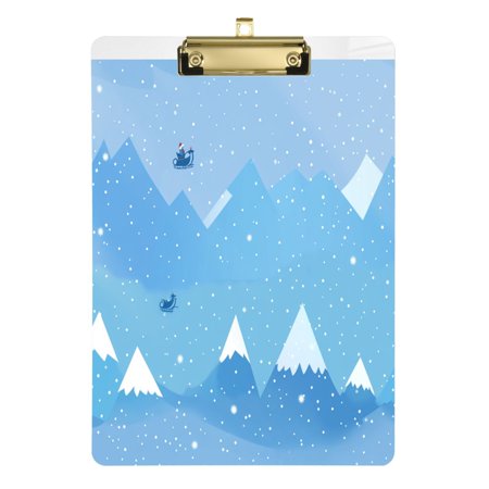 Fashion Clipboard, Acrylic Clipboards, 12.5 x 9 in Clipboard with metal clips, Clip with Retractable Hanging Tab Minimalist Snow Themed