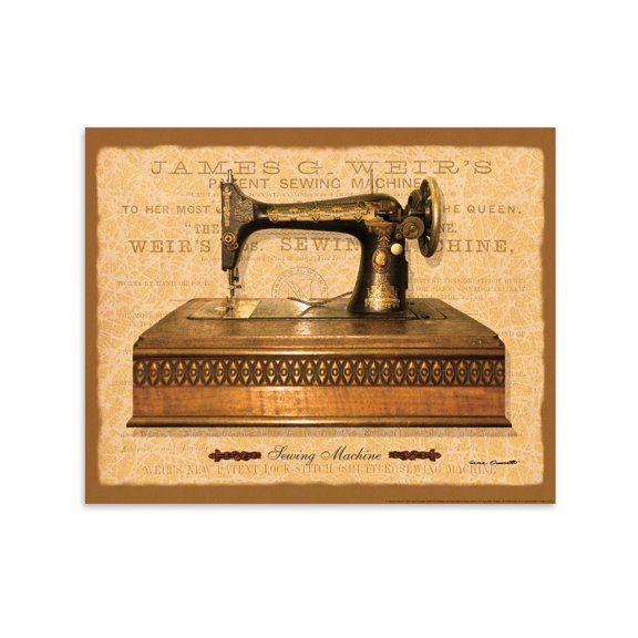 Gango Home Decor Brown Vintage Old-Fashioned Sewing Machine Adult Print; 1- 14" x 11" Unframed Print