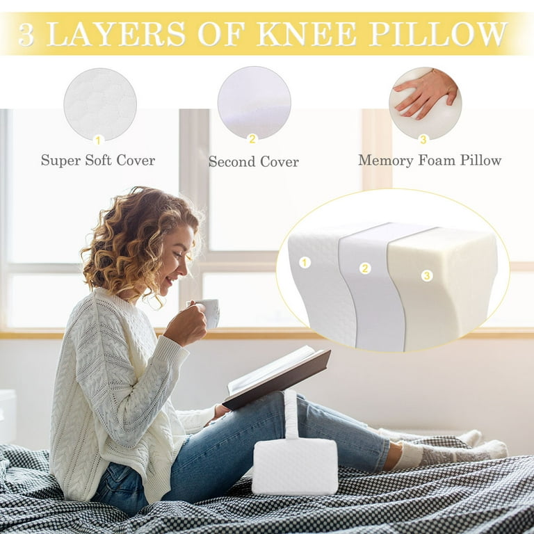 Memory Foam Leg Support Knee Pillow for Back & Side Sleepers w/Washable  Cover