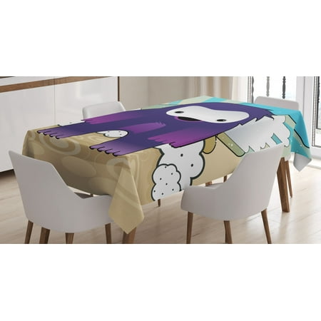 

Anime Tablecloth Japanese Manga Character Fantastic Monster on an Abstract Retro Style Background Rectangular Table Cover for Dining Room Kitchen 60 X 90 Inches Multicolor by Ambesonne