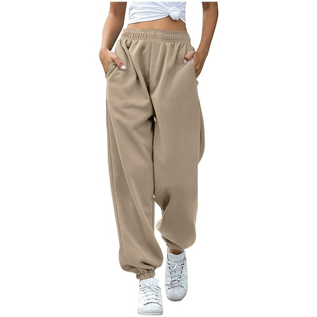 AherBiu Pantalons de Jogging en Molleton pour Femmes Taille Haute Décontractés avec Poches pour Course Gym Entraînement