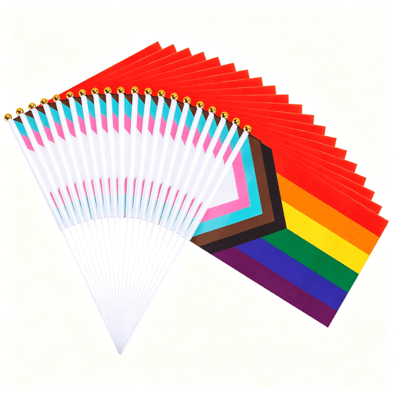 AUQ 50 Pack Small Pride Flags on Stick,8.2X5.7 Inch Rainbow Hand Held Flags for Parades,Gay Lesbian Bisexual Transgender Lgbtq Party Decorations,Pride Month,Celebration&Events