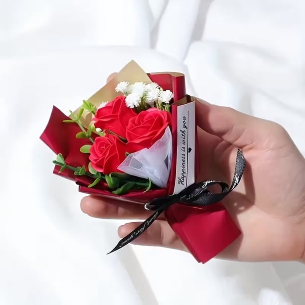 1 ramo de mini rosas artificiales for decoración de boda, fiesta en casa, regalo del Día de San Valentín, jabón, flor, envoltura de regalo, decoración del coche