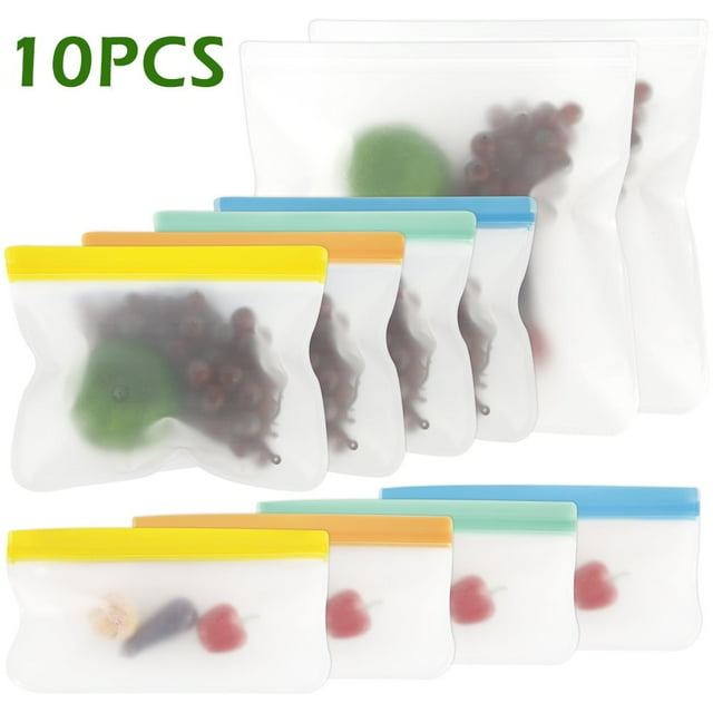 10 Pcs Sacs Réutilisables de Rangement pour Aliments, Extra Épais, Sac de Congélation à Fermeture Éclair, Sac à Sandwich pour la Maison et le Voyage