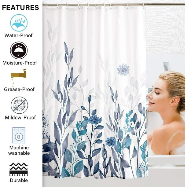 Rideau de douche en tissu 182,9 x 182,9 cm, peinture florale, rideau de  douche, lavable en machine, imperméable, lourd, rideaux de bain avec 12  crochets. 