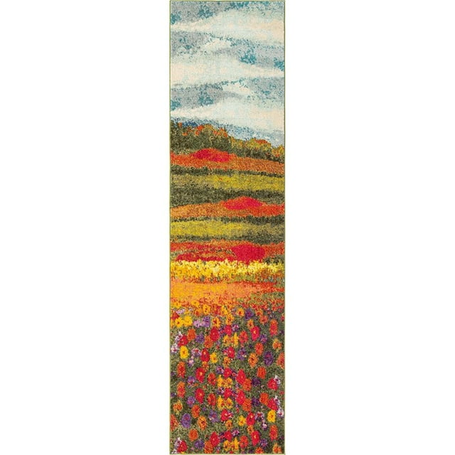 Unique Loom Estrella Modern Fields Area Rug 2' 7 x 10' Runner Multi/Green