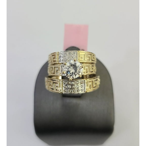 Sparkle Jewels 14k Yellow Gold Finish Ring Set Trio Wedding Band His Her Set Casual Wedding