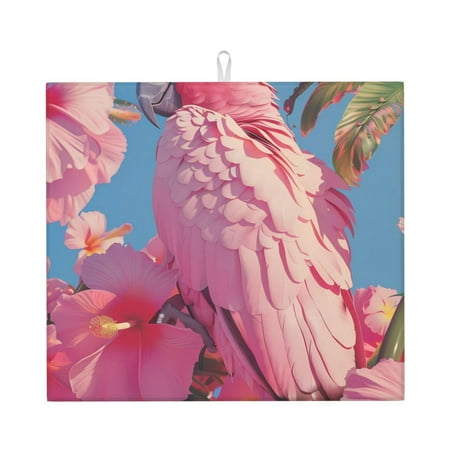 

Pofeuu Pink Parrot Tropical Blossoms Print Ultra Water Absorbent Microfiber Dish Drying Mat Drying Mat for Kitchen Kitchen Counter Accessories