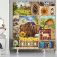thumbnail image 2 of Farmhouse Shower Curtain Set, Rustic Cabin Vintage Buffalo Plaid Highland Cow Deer Elk Moose Farm Animal Wildlife Sunflower Barn Lodge Country Rustic Bathroom Decor, 72X72in, 2 of 5