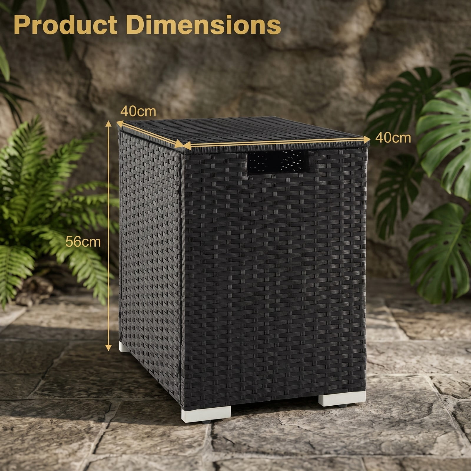 Biotree 2-in-1 Patio Rattan Propane Tank Cover Side Table for 20 lb Tanks, Outdoor PE Wicker Gas Cylinder Hideaway with Metal Frame and Adjustable Feet, Black