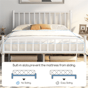 Yaheetech Metal Bed Frame Full Bed with Spindle Headboard and Footboard, White