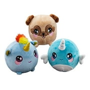 Squeezamals (Nadia Narwhal, Beatrice Unicorn, Bryce Pug - 3.5" Super-Squishy Foam Stuffed Animal! Compressible, mignon, doux, adorable! Jouet (lot de 3)