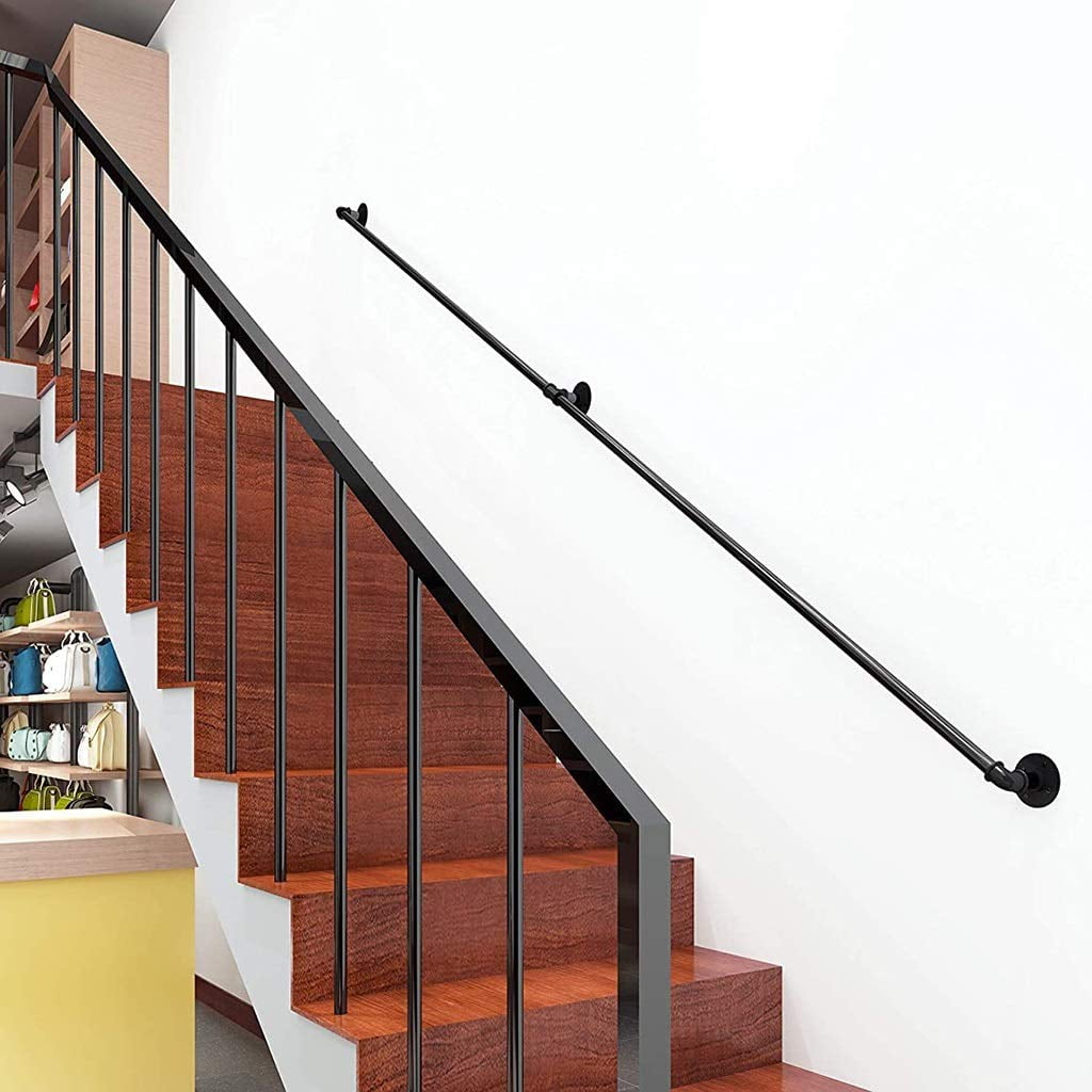 Yopappol Black Stair Handrail, 1m 1.5m 2m 2.5m 3m Hand Railings For Stairs Indoors Outdoors Grab Rail, Wall Mounted Staircase Handrails - Safety Non-Slip (Size : 16.4ft/5m - View #2