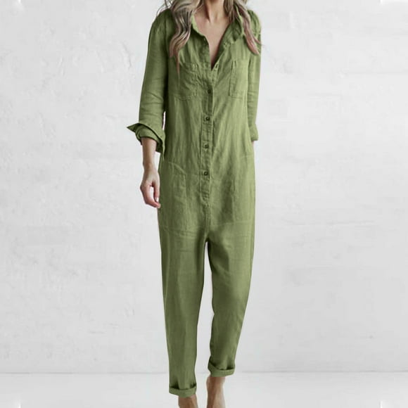 LOVZFMLL Women's Jumpsuit, Fashion Ethnic Style Print Cold Shoulder Suspender Cami Pocket Jumpsuit Green, L