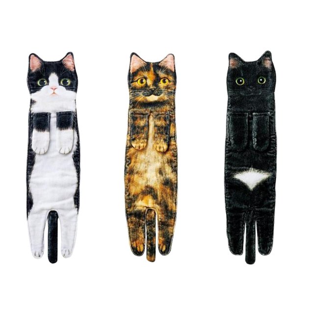 3 toallas de mano divertidas con diseño de gato, decorativas, absorbentes, para baño y cocina. Estilo R
