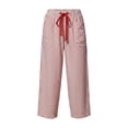 thumbnail image 6 of ZHYou No Boundarie Stripe Pants for Women Drawstring Straight Leg Casual Vacation Loungewear Loose Fit Trousers with Multi Pockets,Red,Size L, 6 of 8