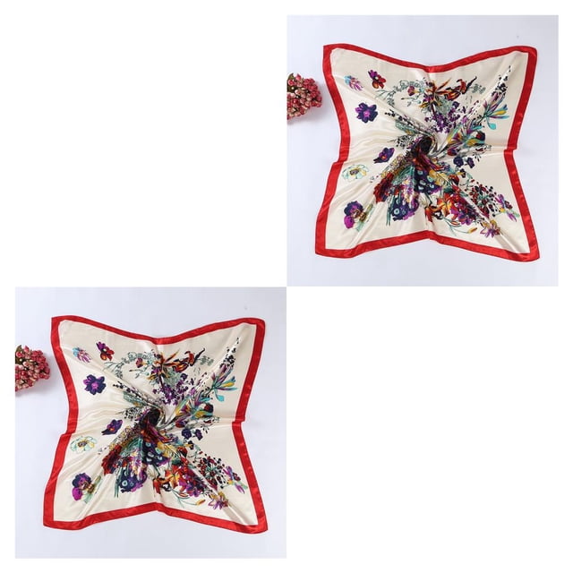 Qarigey Bufanda de seda para mujer, 90x90cm, bufandas cuadradas a la moda para mujer, bufandas de satén de seda con estampado de flores, pañuelos para 3# 2piezas Qarigey CBP010063
