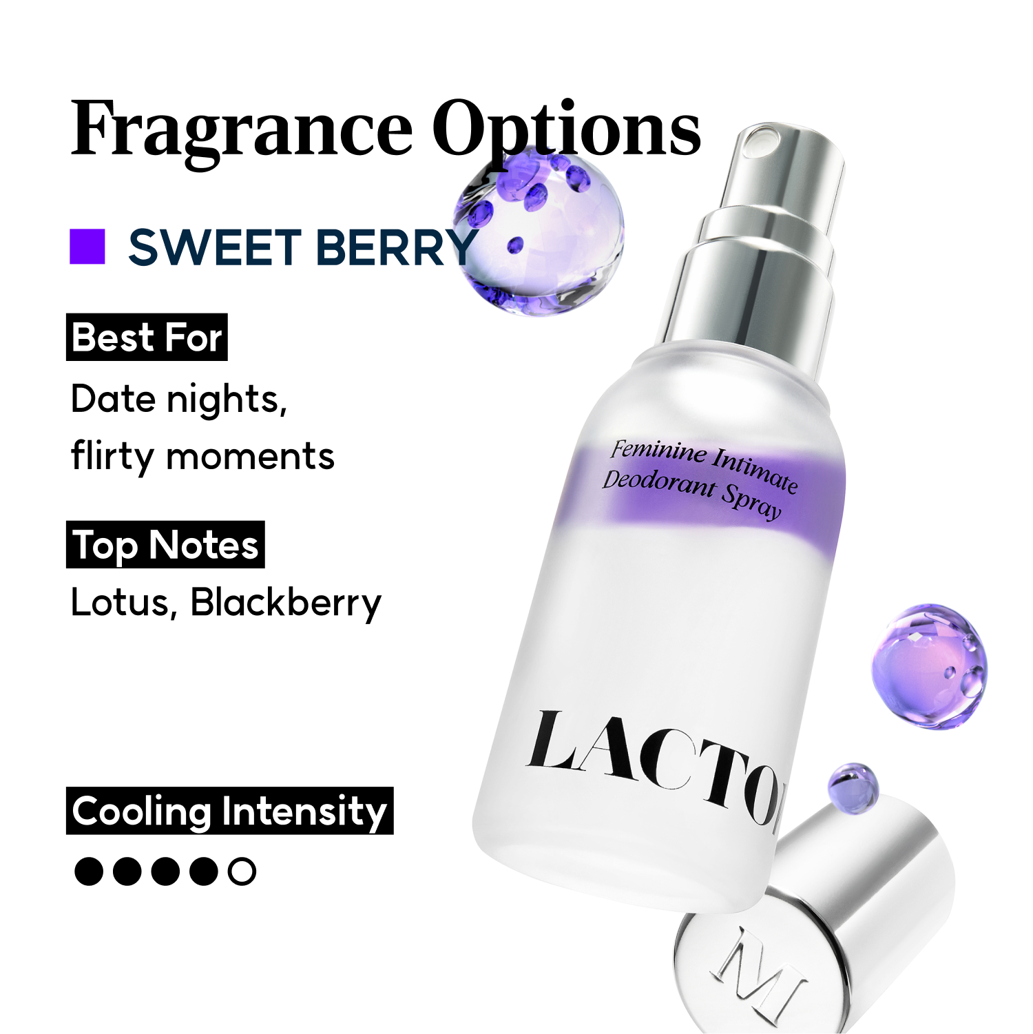 LACTOMEDI Feminine Intimate Deodorant Spray | pH Balancing Spray | Artificial Fragrance-Free | Clinically Formulated for Odor Neutralization | Gentle, and Convenient | 1.01 fl oz (Sweet Berry)