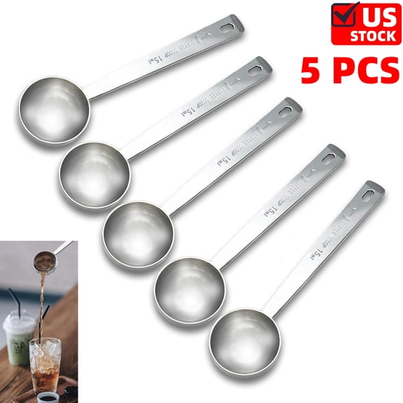 5 PCS Coffee Measuring Scoop 1 Tablespoon long handle Stainless Steel spoon for Coffee, Milk Powder, Fruit Powder