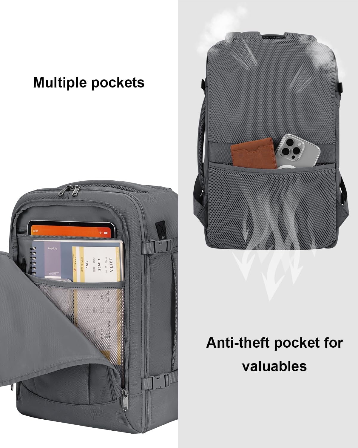 Travel Personal Item Backpack with Multiple Compartments Airline Approved Luggage Bag 25L Lightweight College Business Weekender Bag for Men & Women