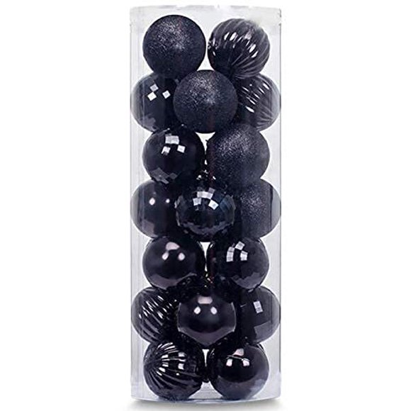 AUXO-FUN 28ct Shatterproof Christmas Ball Ornaments in 4 Classic Finishes for Christmas Tree Decoration (Black, 2.36“ Regular Size)