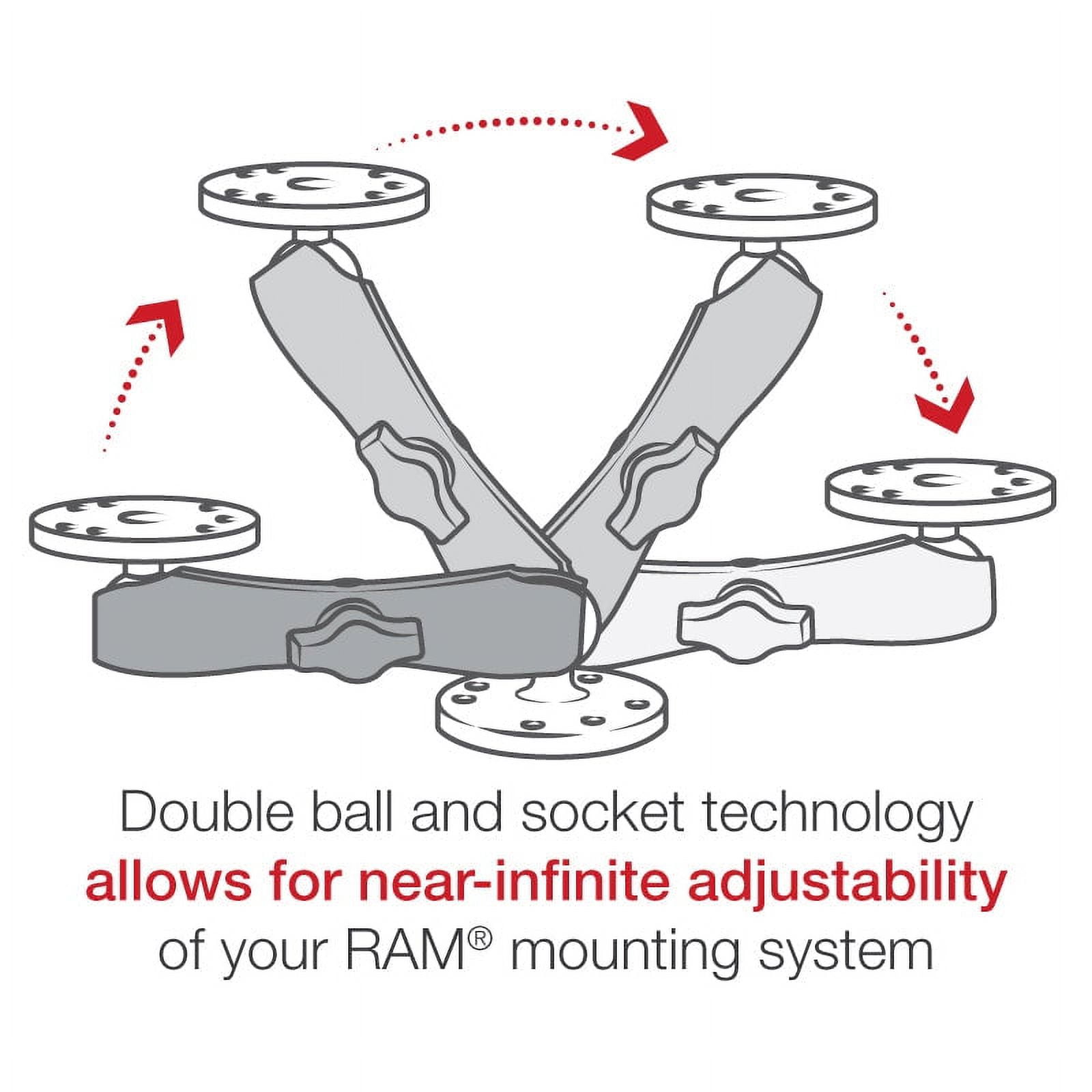 RAM MOUNT LONG DOUBLE SOCKET ARM W/ 2 2.5" ROUND BASES