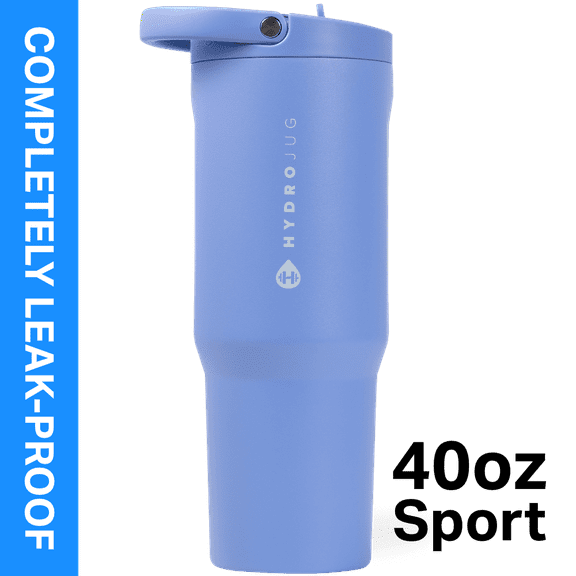 HydroJug Sport 40 oz Stainless Steel Water Bottle with Flip Straw, Insulated Leak-Proof Tumbler for Gym & Outdoor - Light Blue