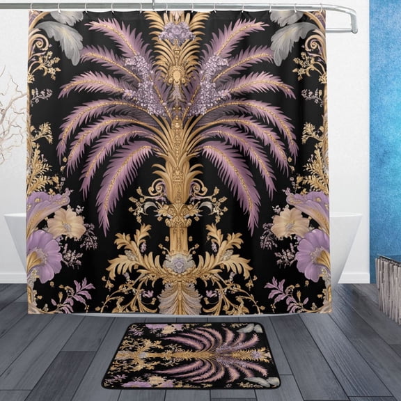 BZSMCE Shower Curtain and Bath Accessory Set,Opulent Botanical Elegance Pattern
