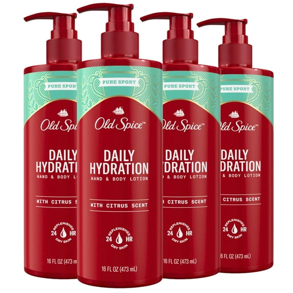 Old Spice Pure Sport BDF6 Hydration Hand & Body Lotion for Men, Pure Sport with Citrus Scent, 16.0 Fl Oz (Pack of 4)