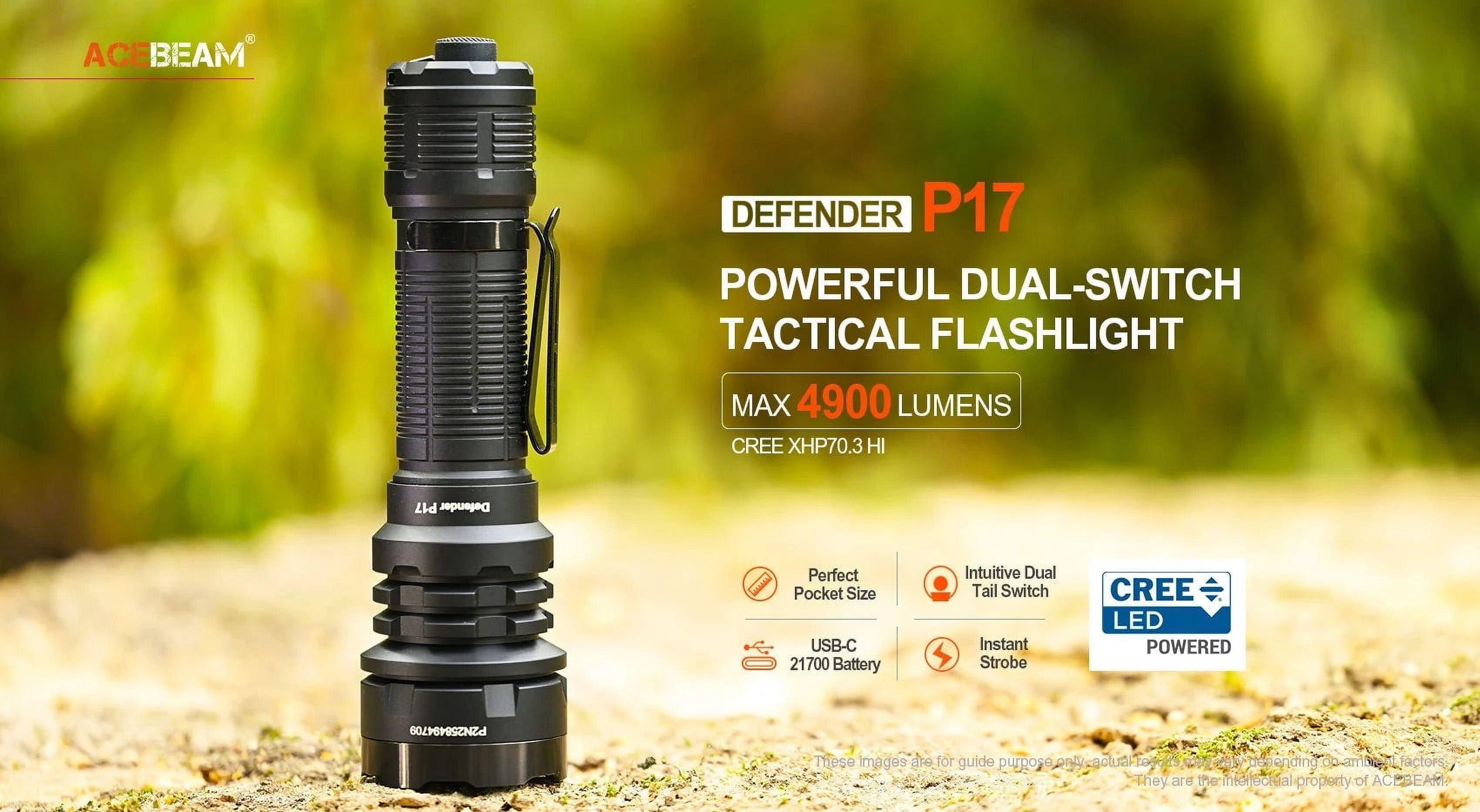Acebeam Defender P17 LED Flashlight, Li-Ion Battery, 4900 Lumen, Black, 147x41x26mm
