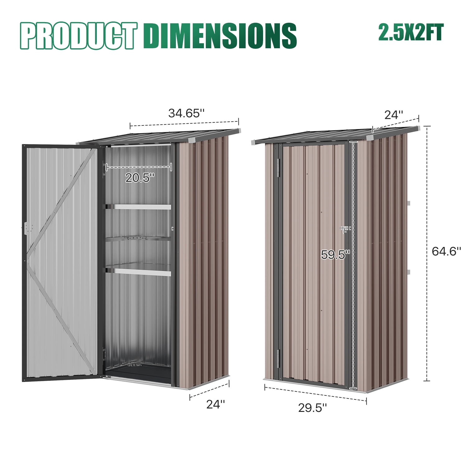 Clouddwell 3x3 FT Outdoor Metal Storage Cabinet with Floor & 2 Adjustable Shelves, Small Lockable Garden Shed