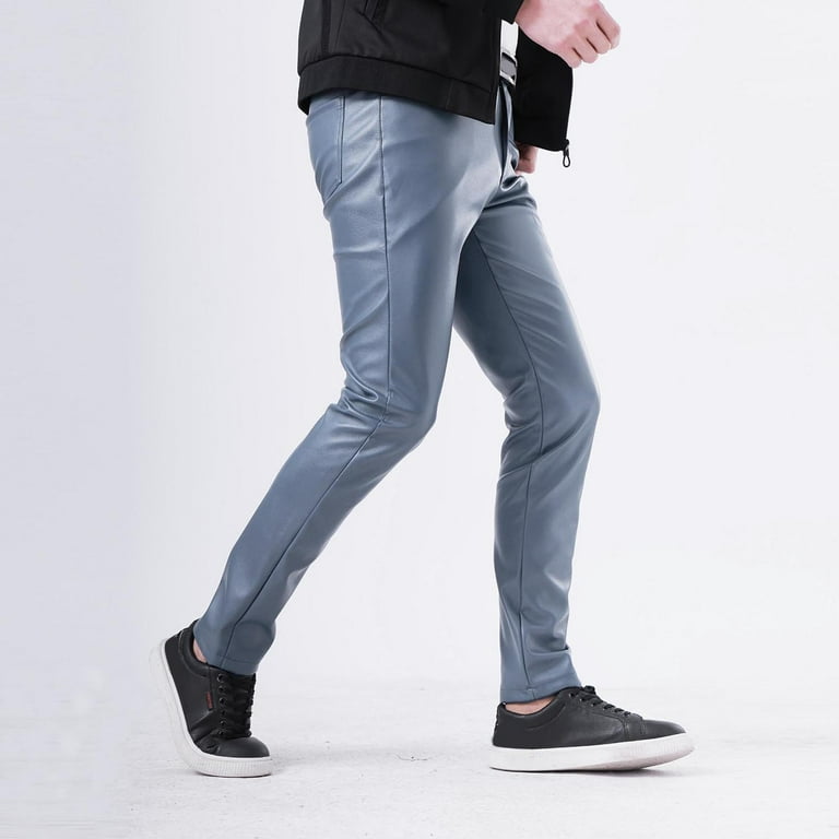 Blue Cargo Pants Mens Slim Fitting Leather Pants Leggings Color Elastic  Trend Motorcycle Leather Pants 