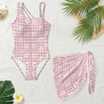 thumbnail image 3 of Xixirimido Daisy Pink Gingham Check Print Girls One Piece Swimsuit with Adjustable Strap and Mesh Cover Up Skirt, One Shoulder Cute Bathing Suit Swimwear Set, Size 7-8 Years, 3 of 7